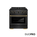 ZLINE Designer Collection 30 in. 4.2 cu. ft. Paramount Dual Fuel Range with 4 Burner DuoPro™ Cooktop and Electric Convection Oven in Black Satin Stainless Steel with Matte Black and Champagne Bronze Accents (PSDRBSZ-30-MBCB)