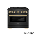 ZLINE Autograph Edition 36 in. 5.2 cu. ft. Paramount Dual Fuel Range with 6 Burner DuoPro™ Cooktop and Electric Convection Oven in Black Satin Stainless Steel and Champagne Bronze Accents (PSDRBSZ-36-CB)