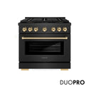 ZLINE Autograph Edition 36 in. 5.2 cu. ft. Paramount Dual Fuel Range with 6 Burner DuoPro™ Cooktop and Electric Convection Oven in Black Satin Stainless Steel and Polished Gold Accents (PSDRBSZ-36-G)