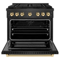 ZLINE Autograph Edition 36 in. 5.2 cu. ft. Paramount Dual Fuel Range with 6 Burner DuoPro™ Cooktop and Electric Convection Oven in Black Satin Stainless Steel and Polished Gold Accents (PSDRBSZ-36-G)