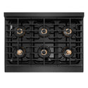 ZLINE Autograph Edition 36 in. 5.2 cu. ft. Paramount Dual Fuel Range with 6 Burner DuoPro™ Cooktop and Electric Convection Oven in Black Satin Stainless Steel and Polished Gold Accents (PSDRBSZ-36-G)