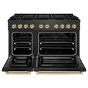 ZLINE Autograph Edition 48 in. 6.7 cu. ft. Paramount Dual Fuel Range with 8 Burner DuoPro™ Cooktop and Dual Ovens in Black Satin Stainless Steel and Champagne Bronze Accents (PSDRBSZ-48-CB)