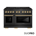 ZLINE Autograph Edition 48 in. 6.7 cu. ft. Paramount Dual Fuel Range with 8 Burner DuoPro™ Cooktop and Dual Ovens in Black Satin Stainless Steel and Polished Gold Accents (PSDRBSZ-48-G)