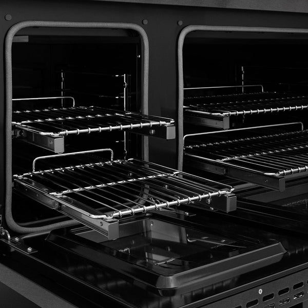 ZLINE Designer Collection 48 in. 6.7 cu. ft. Paramount Dual Fuel Range with 8 Burner DuoPro™ Cooktop and Dual Ovens in Black Satin Stainless Steel with Matte Black and Champagne Bronze Accents (PSDRBSZ-48-MBCB)