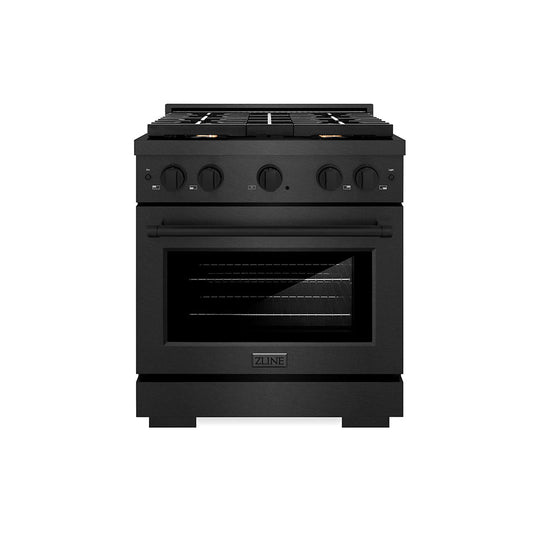 ZLINE 30 in. 4.2 cu. ft. Paramount Gas Range with Convection Gas Oven in Black Satin Stainless Steel with 4 Brass Burners (SGRBS-BR-30)