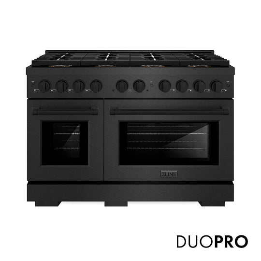 ZLINE 48 in. 6.7 cu. ft. Paramount Gas Range with 8 Burner DuoPro™ Cooktop and Dual Ovens in Black Satin Stainless Steel (PSGRBS-48)