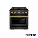 ZLINE Autograph Edition 30 in. 4.2 cu. ft. Paramount Gas Range with 4 Burner DuoPro™ Cooktop and Convection Gas Oven in Black Satin Stainless Steel and Polished Gold Accents (PSGRBSZ-30-G)