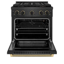 ZLINE Designer Collection 30 in. 4.2 cu. ft. Paramount Gas Range with 4 Burner DuoPro™ Cooktop and Convection Gas Oven in Black Satin Stainless Steel with Matte Black and Champagne Bronze Accents (PSGRBSZ-30-MBCB)
