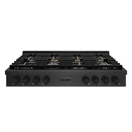 ZLINE 48 in. Paramount Gas Rangetop with 8 Brass Burners and Porcelain Cooktop in Black Satin Stainless Steel (SRTBS-BR-48)