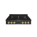 ZLINE Autograph Edition 36 in. Paramount Gas Rangetop with 6 Burners and Porcelain Cooktop in Black Satin Stainless Steel with Champagne Bronze Accents (SRTBSZ-36-CB)