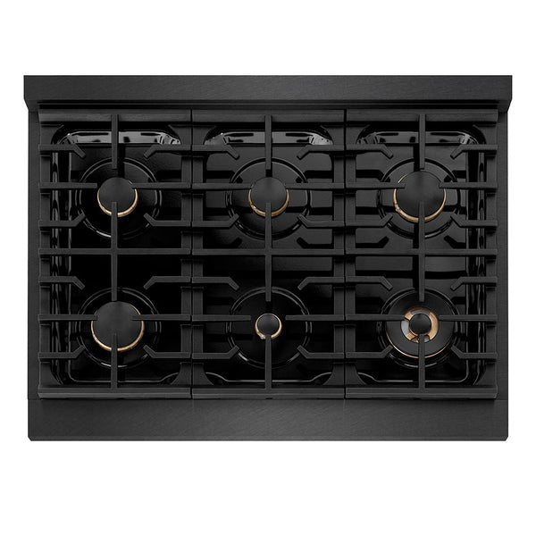 ZLINE Autograph Edition 36 in. Paramount Gas Rangetop with 6 Burners and Porcelain Cooktop in Black Satin Stainless Steel with Champagne Bronze Accents (SRTBSZ-36-CB)