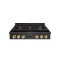 ZLINE Autograph Edition 36 in. Paramount Gas Rangetop with 6 Burners and Porcelain Cooktop in Black Satin Stainless Steel with Polished Gold Accents (SRTBSZ-36-G)