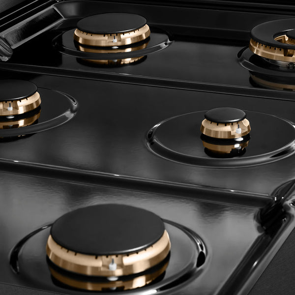 ZLINE Autograph Edition 36 in. Paramount Gas Rangetop with 6 Burners and Porcelain Cooktop in Black Satin Stainless Steel with Polished Gold Accents (SRTBSZ-36-G)