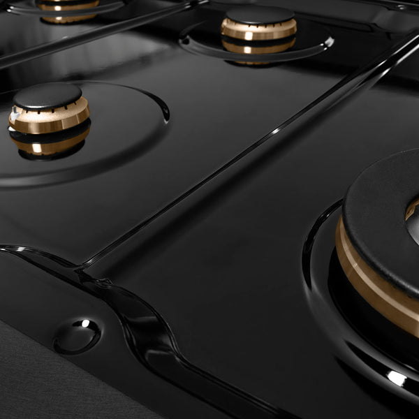 ZLINE Autograph Edition 48 in. Paramount Gas Rangetop with 8 Burners and Porcelain Cooktop in Black Satin Stainless Steel with Champagne Bronze Accents (SRTBSZ-48-CB)