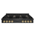 ZLINE Autograph Edition 48 in. Paramount Gas Rangetop with 8 Burners and Porcelain Cooktop in Black Satin Stainless Steel with Champagne Bronze Accents (SRTBSZ-48-CB)