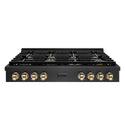 ZLINE Autograph Edition 48 in. Paramount Gas Rangetop with 8 Burners and Porcelain Cooktop in Black Satin Stainless Steel with Polished Gold Accents (SRTBSZ-48-G)