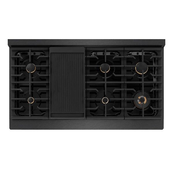 ZLINE Autograph Edition 48 in. Paramount Gas Rangetop with 8 Burners and Porcelain Cooktop in Black Satin Stainless Steel with Polished Gold Accents (SRTBSZ-48-G)