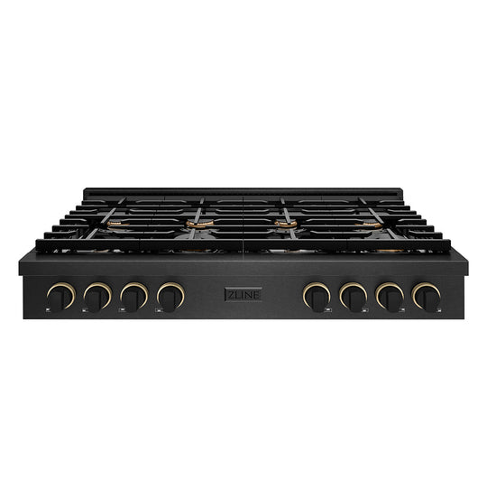 ZLINE Designer Collection 48 in. Paramount Gas Rangetop with 8 Burners in Black Satin Stainless Steel with Matte Black and Champagne Bronze Accents (SRTBSZ-48-MBCB)