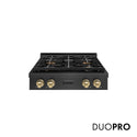 ZLINE Autograph Edition 30 in. Paramount Gas Rangetop with 4 Burner DuoPro™ Cooktop in Black Satin Stainless Steel and Champagne Bronze Accents (PSRTBSZ-30-CB)