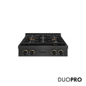 ZLINE Designer Collection 30 in. Paramount Gas Rangetop with 4 Burner DuoPro™ Cooktop in Black Satin Stainless Steel with Matte Black and Champagne Bronze Accents (PSRTBSZ-30-MBCB)