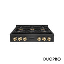 ZLINE Autograph Edition 36 in. Paramount Gas Rangetop with 6 Burner DuoPro™ Cooktop in Black Satin Stainless Steel and Polished Gold Accents (PSRTBSZ-36-G)