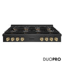 ZLINE Autograph Edition 48 in. Paramount Gas Rangetop with 8 Burner DuoPro™ Cooktop in Black Satin Stainless Steel and Champagne Bronze Accents (PSRTBSZ-48-CB)