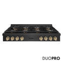 ZLINE Autograph Edition 48 in. Paramount Gas Rangetop with 8 Burner DuoPro™ Cooktop in Black Satin Stainless Steel and Polished Gold Accents (PSRTBSZ-48-G)