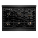 ZLINE Autograph Edition 36 in. 5.2 cu. ft. Paramount Dual Fuel Range with 6 Burner Gas Cooktop and Electric Convection Oven in Black Stainless Steel with Champagne Bronze Helix Handle and Knob Accents (SDRBZ-36-KCB)