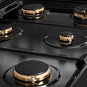 ZLINE Autograph Edition 36 in. 5.2 cu. ft. Paramount Dual Fuel Range with 6 Burner Gas Cooktop and Electric Convection Oven in Black Stainless Steel with Polished Gold Helix Handle and Knob Accents (SDRBZ-36-KG)