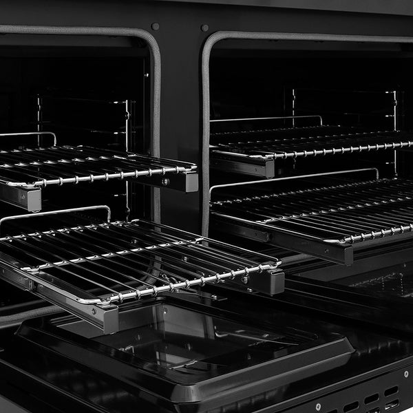 ZLINE Autograph Edition 48 in. 6.7 cu. ft. Paramount Dual Fuel Range with 8 Burner DuoPro™ Cooktop and Dual Ovens in Black Stainless Steel with Champagne Bronze Helix Handles and Accents (PSDRBZ-48-KCB)