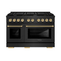 ZLINE Autograph Edition 48 in. 6.7 cu. ft. Paramount Double Oven Gas Range with 8 Burner Cooktop in Black Stainless Steel and Champagne Bronze Helix Handles and Knob Accents (SGRBZ-48-KCB)
