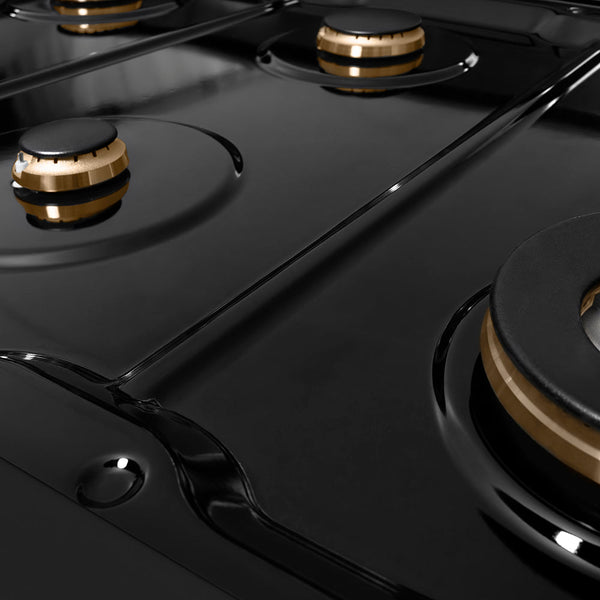 ZLINE Autograph Edition 48 in. 6.7 cu. ft. Paramount Double Oven Gas Range with 8 Burner Cooktop in Black Stainless Steel and Champagne Bronze Helix Handles and Knob Accents (SGRBZ-48-KCB)