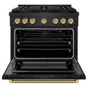 ZLINE Autograph Edition 36 in. 5.2 cu. ft. Paramount Gas Range with 6 Burner DuoPro™ Cooktop and Convection Gas Oven in Black Stainless Steel with Champagne Bronze Helix Handle and Accents (PSGRBZ-36-KCB)