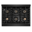 ZLINE Autograph Edition 36 in. 5.2 cu. ft. Paramount Gas Range with 6 Burner DuoPro™ Cooktop and Convection Gas Oven in Black Stainless Steel with Champagne Bronze Helix Handle and Accents (PSGRBZ-36-KCB)