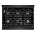 ZLINE Autograph Edition 36 in. 5.2 cu. ft. Paramount Gas Range with 6 Burner DuoPro™ Cooktop and Convection Gas Oven in Black Stainless Steel with Polished Gold Helix Handle and Accents (PSGRBZ-36-KG)