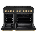 ZLINE Autograph Edition 48 in. 6.7 cu. ft. Paramount Gas Range with 8 Burner DuoPro™ Cooktop and Dual Ovens in Black Stainless Steel with Polished Gold Helix Handles and Accents (PSGRBZ-48-KG)