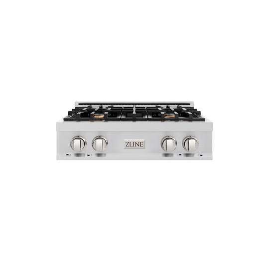 ZLINE 30 in. Classic Gas Rangetop with 4 Brass Burners and Porcelain Cooktop in Stainless Steel (RT-BR-30)