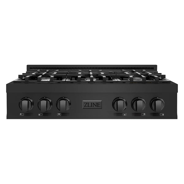 ZLINE 36 in. Classic Gas Rangetop with 6 Burners and Porcelain Cooktop in Black Stainless Steel (RTB2-36)