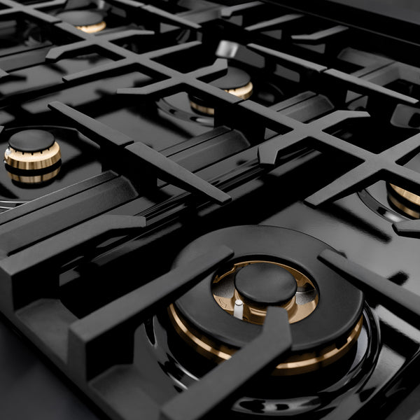 ZLINE Autograph Edition 36 in. Classic Gas Rangetop with 6 Burners and Porcelain Cooktop in Black Stainless Steel with Champagne Bronze Accents (RTBZ-36-CB)