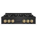 ZLINE Autograph Edition 36 in. Classic Gas Rangetop with 6 Burners and Porcelain Cooktop in Black Stainless Steel with Champagne Bronze Accents (RTBZ-36-CB)