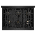 ZLINE Autograph Edition 36 in. Classic Gas Rangetop with 6 Burners and Porcelain Cooktop in Black Stainless Steel with Champagne Bronze Accents (RTBZ-36-CB)