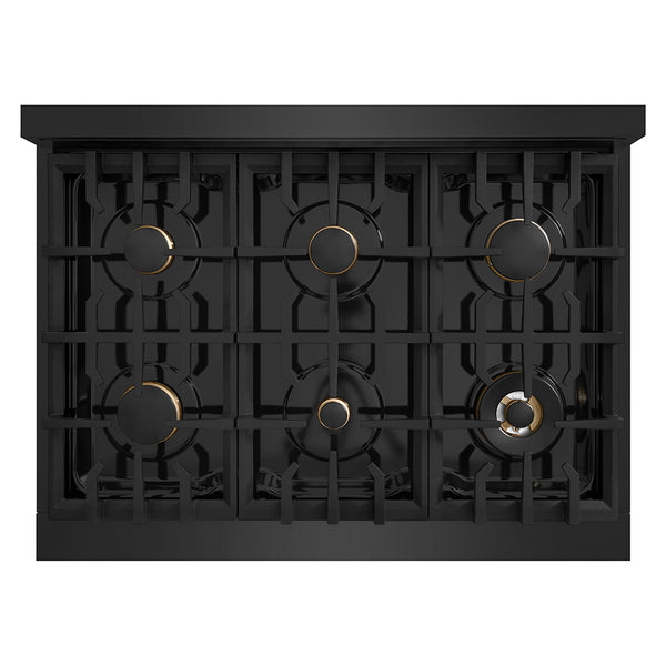 ZLINE Autograph Edition 36 in. Classic Gas Rangetop with 6 Burners and Porcelain Cooktop in Black Stainless Steel with Champagne Bronze Accents (RTBZ-36-CB)