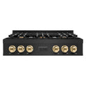 ZLINE Autograph Edition 36 in. Classic Gas Rangetop with 6 Burners and Porcelain Cooktop in Black Stainless Steel with Polished Gold Accents (RTBZ-36-G)