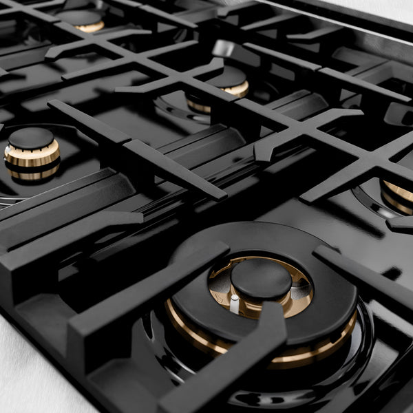 ZLINE Autograph Edition 36 in. Classic Gas Rangetop with 6 Burners and Porcelain Cooktop in Satin Stainless Steel with Champagne Bronze Accents (RTSZ-36-CB)