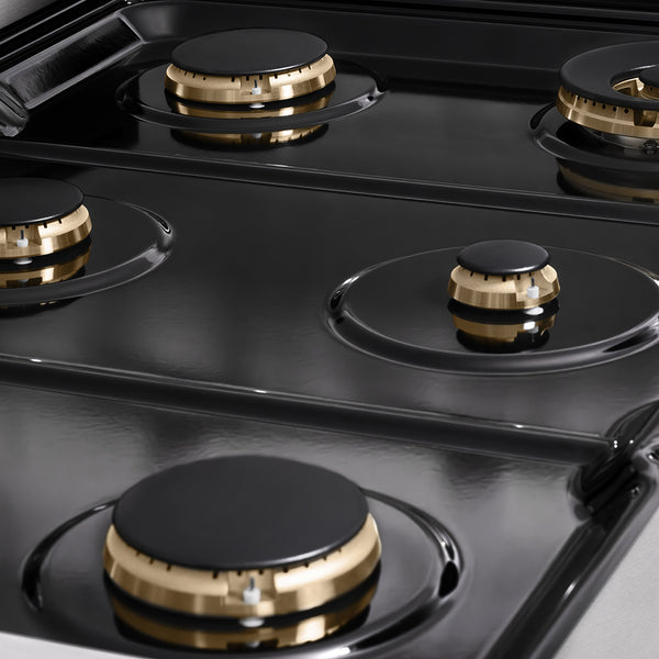 ZLINE Autograph Edition 36 in. Classic Gas Rangetop with 6 Burners and Porcelain Cooktop in Satin Stainless Steel with Champagne Bronze Accents (RTSZ-36-CB)