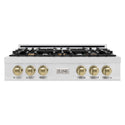 ZLINE Autograph Edition 36 in. Classic Gas Rangetop with 6 Burners and Porcelain Cooktop in Satin Stainless Steel with Champagne Bronze Accents (RTSZ-36-CB)