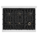 ZLINE Autograph Edition 36 in. Classic Gas Rangetop with 6 Burners and Porcelain Cooktop in Satin Stainless Steel with Champagne Bronze Accents (RTSZ-36-CB)