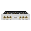ZLINE Autograph Edition 36 in. Classic Gas Rangetop with 6 Burners and Porcelain Cooktop in Satin Stainless Steel with Polished Gold Accents (RTSZ-36-G)
