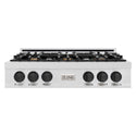 ZLINE Autograph Edition 36 in. Classic Gas Rangetop with 6 Burners and Porcelain Cooktop in Satin Stainless Steel with Matte Black Accents (RTSZ-36-MB)
