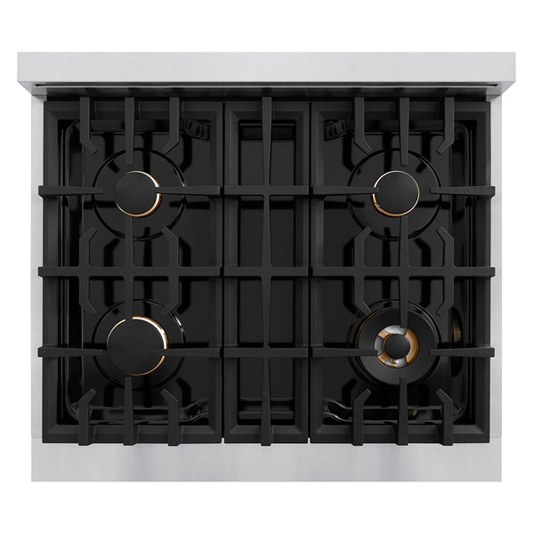 ZLINE Autograph Edition 30 in. Classic Gas Rangetop with 4 Burners and Porcelain Cooktop in Stainless Steel with Champagne Bronze Accents (RTZ-30-CB)